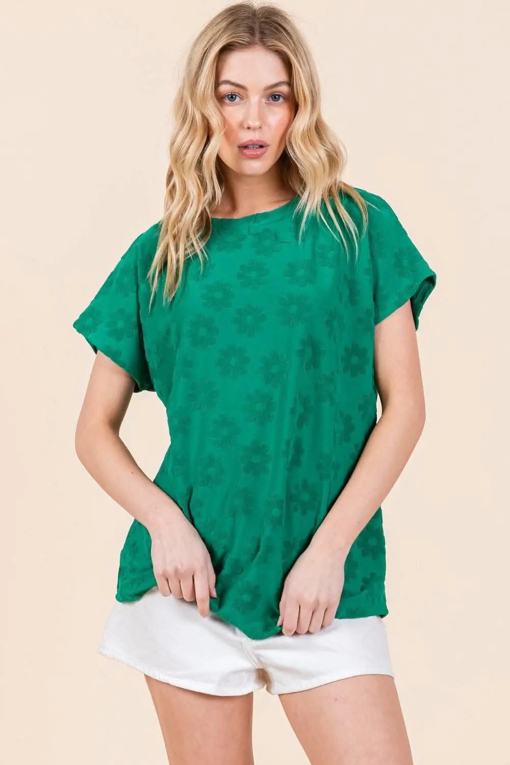 T-Shirts Trendsi BOMBOM floral texture tee, short sleeve - Premium Quality