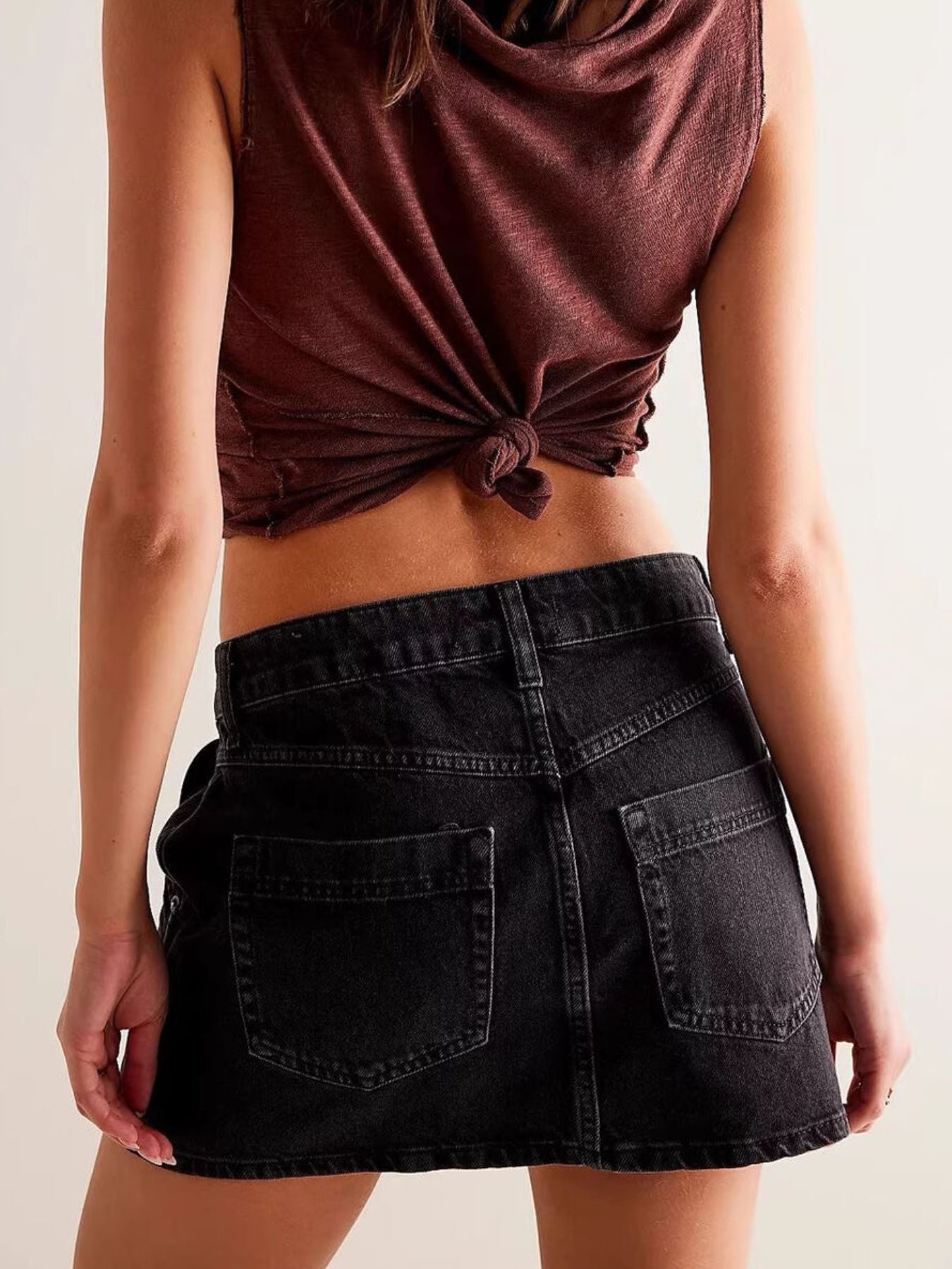 Asymmetrical Button Front Denim Skort