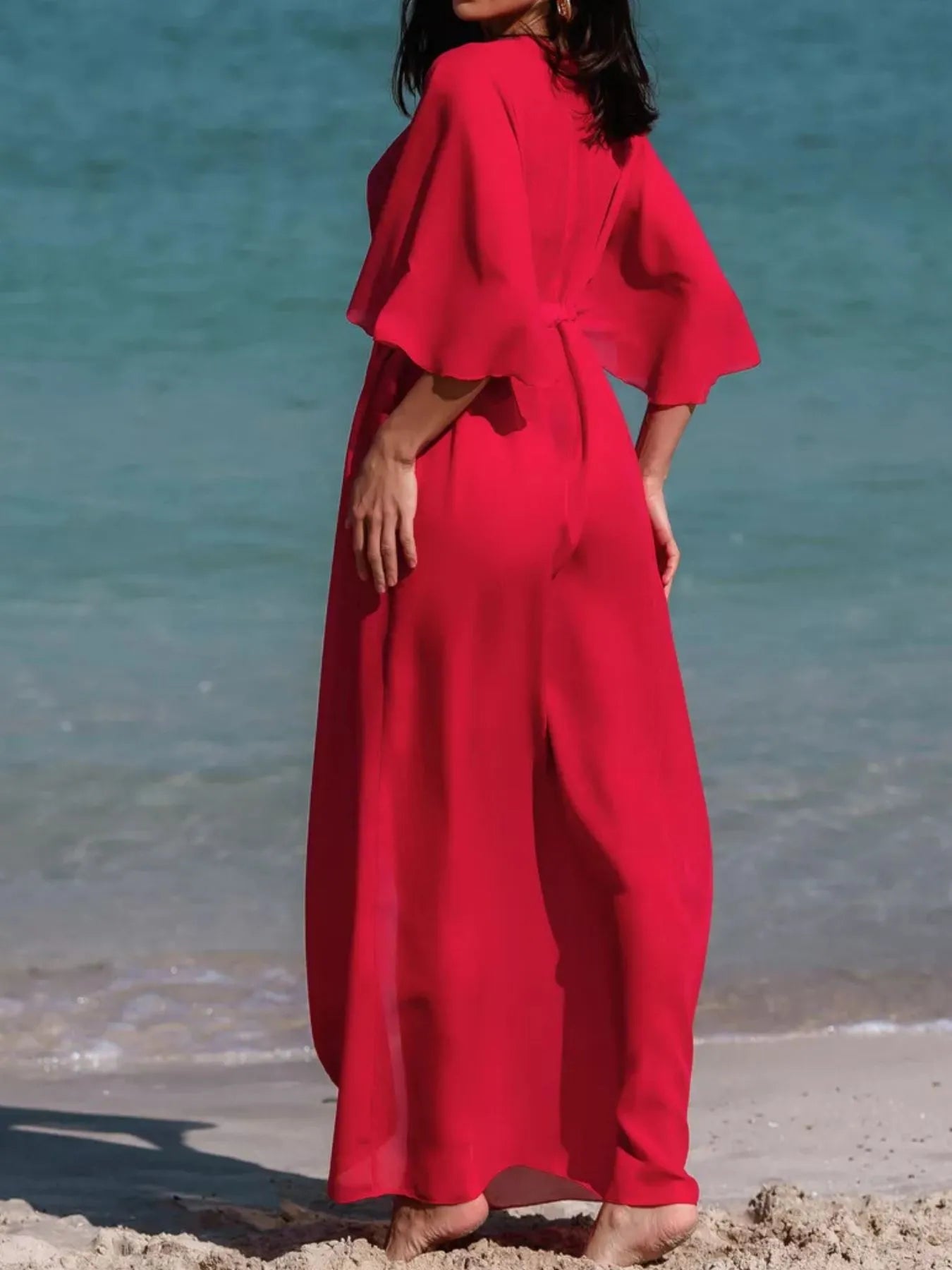 Solid Color Flutter Sleeve Cover Up