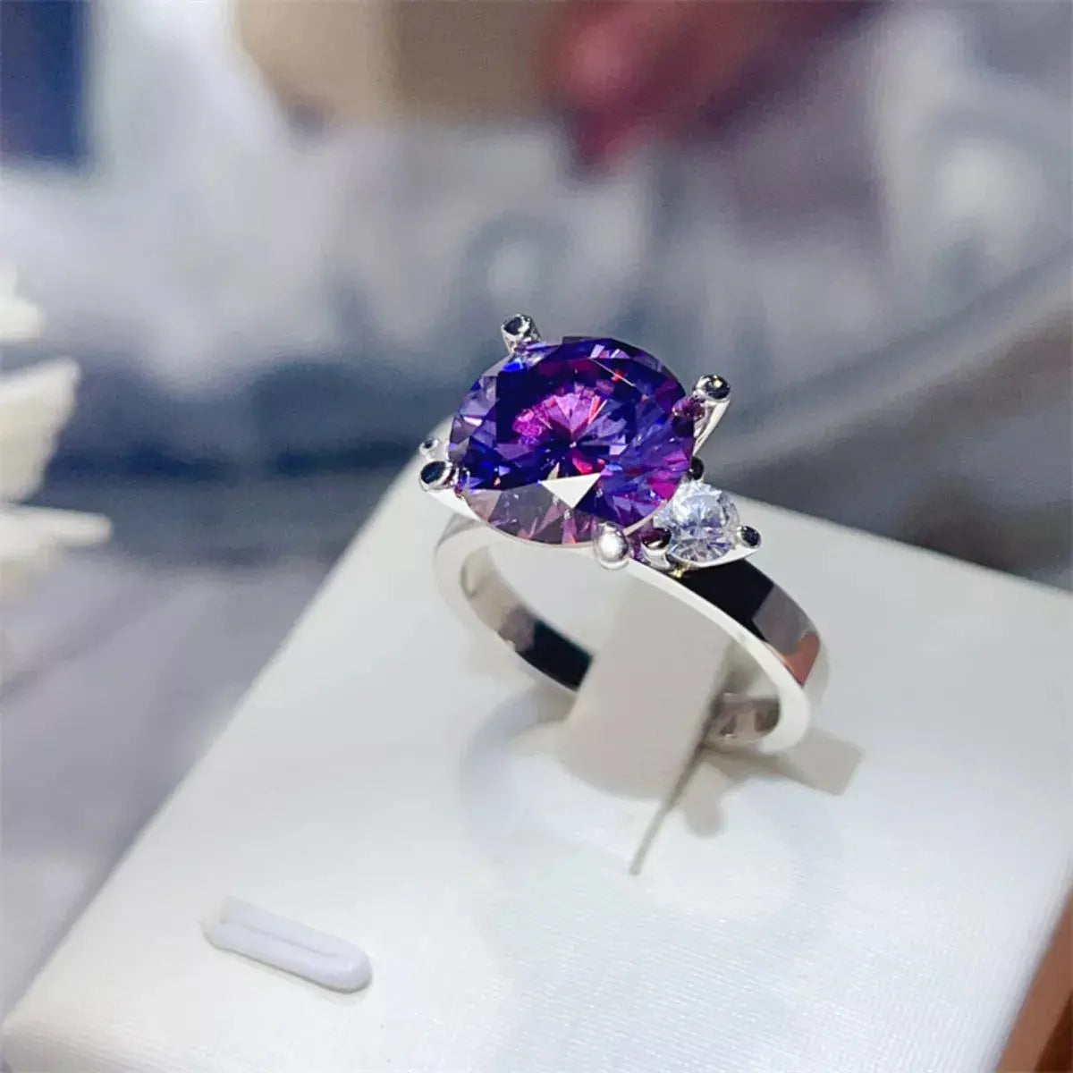 925 Sterling Silver Purple 5 Carat Moissanite Ring