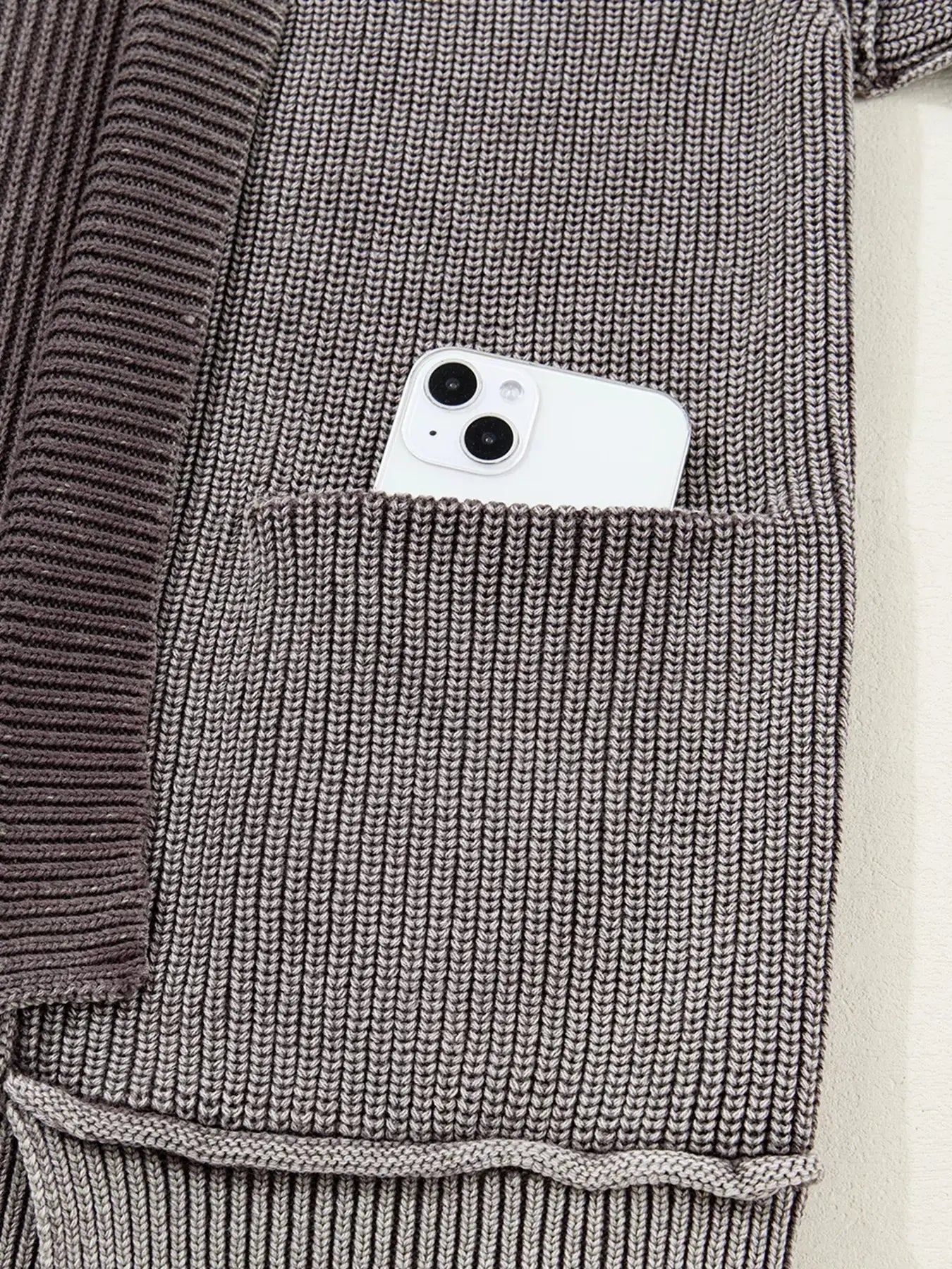 Mineral Wash Exposed Seam Patchwork Open Knit Cardigan