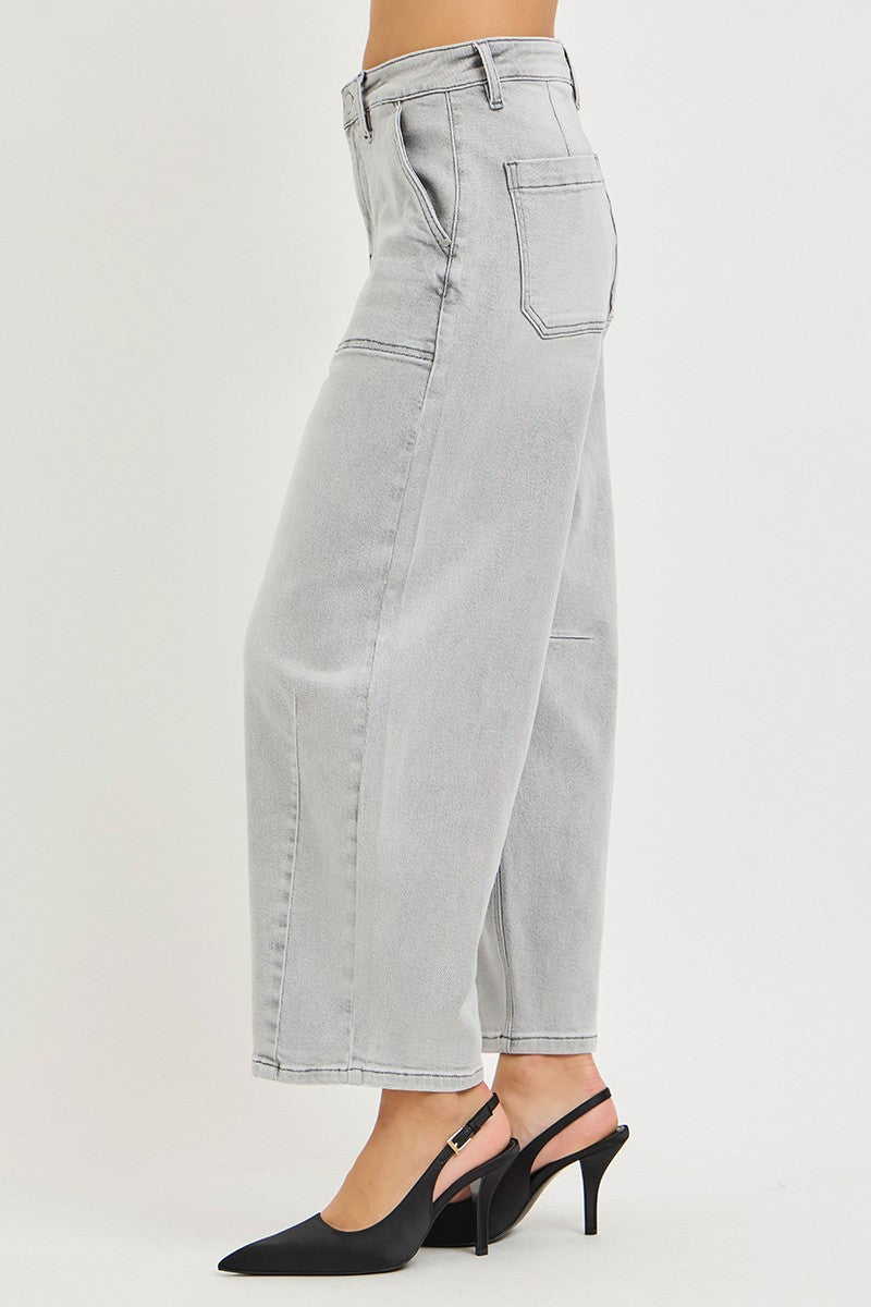 Light Grey Slouchy Cropped Barrel Jeans