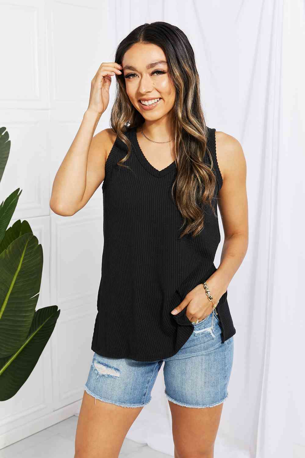 Blumin Apparel Chance of Sun Full Size Ribbed V-Neck Tank