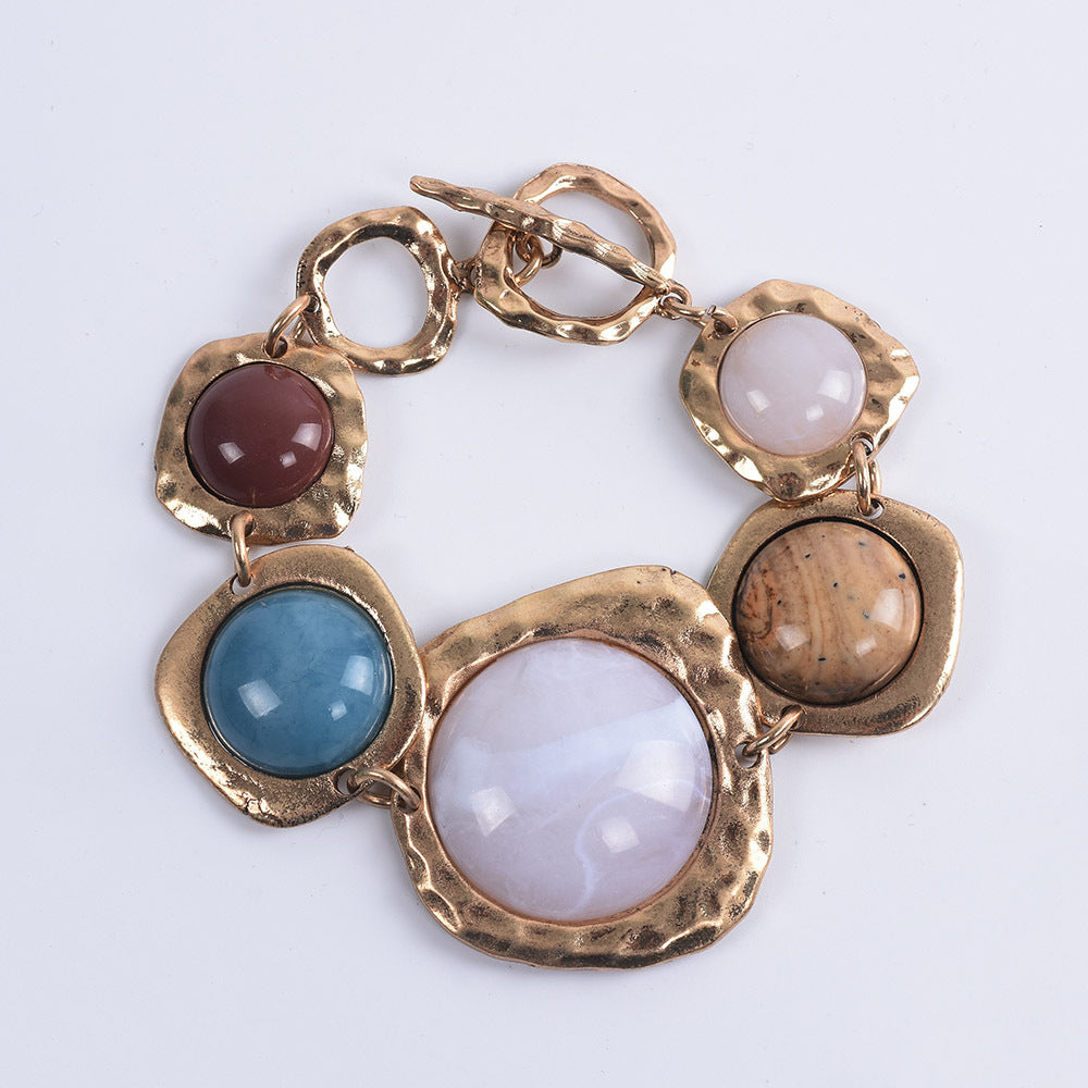 Bracelet Trendy Unique Geometric Abstract Metal Stone Wristband Bracelet