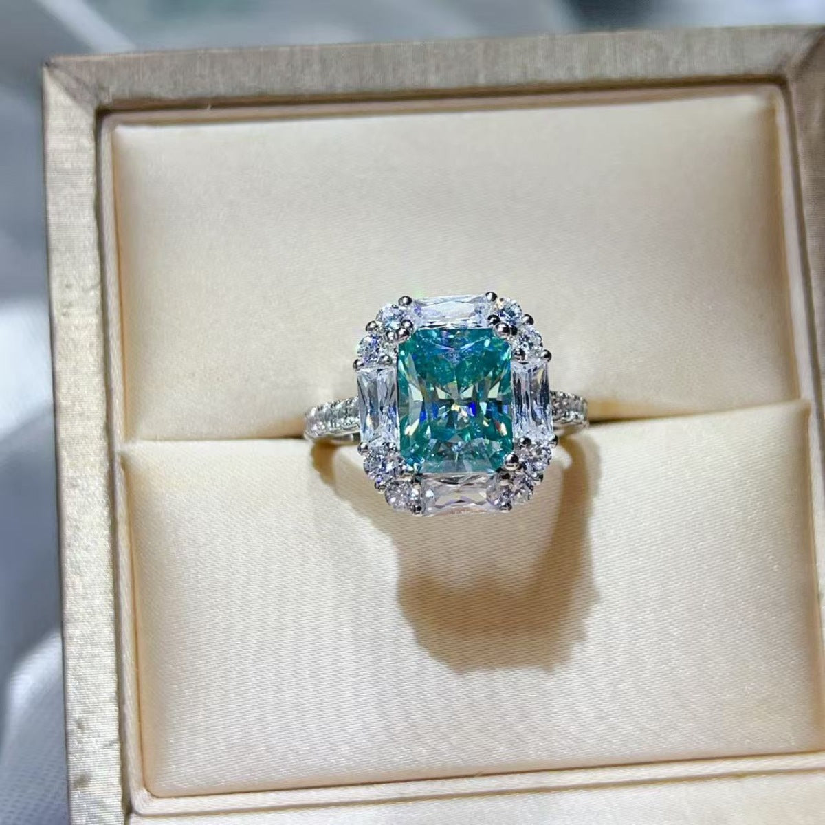 Blue 3 Carat Moissanite Ring 925 Sterling Silver