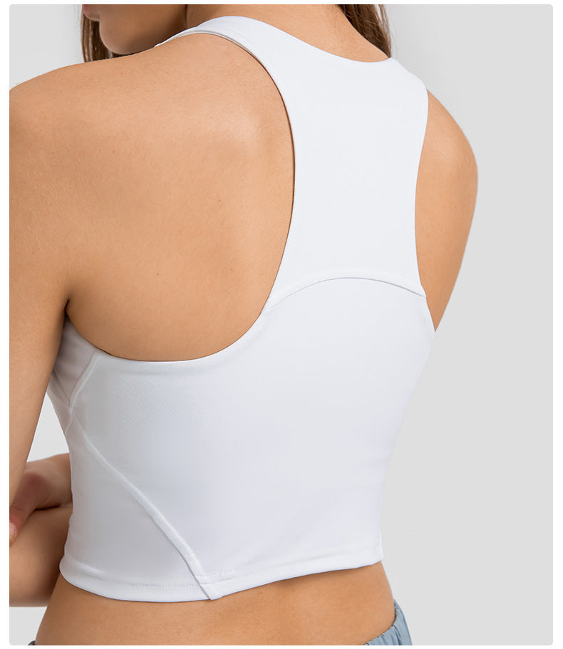 Spring Summer Pull High round Tie Chest Pad Yoga Vest Nude Feel Tight High Elastic Sports Fitness Top Women