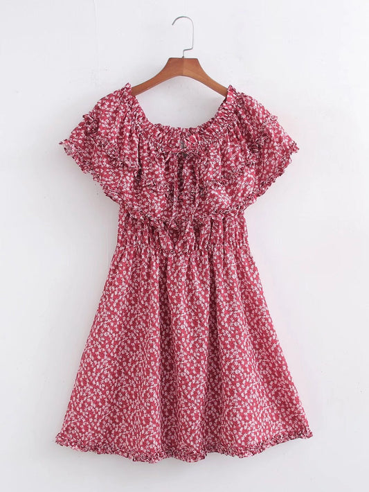 Summer Women Clothing Ruffles Beach Vacation Printed Dress