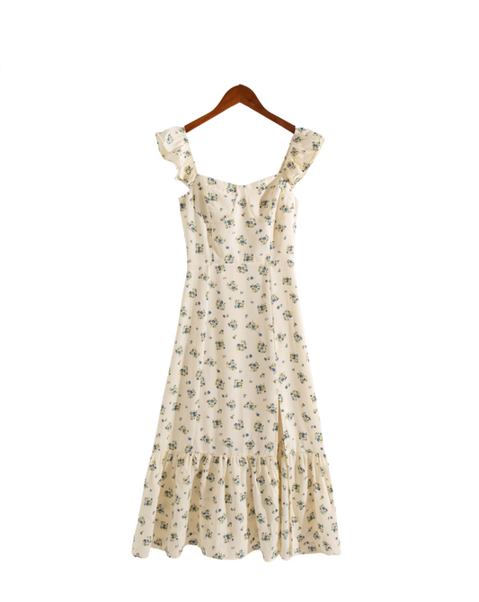 Winter Casual Large Swing Dress Square Collar Flying Sleeves Printed Dress