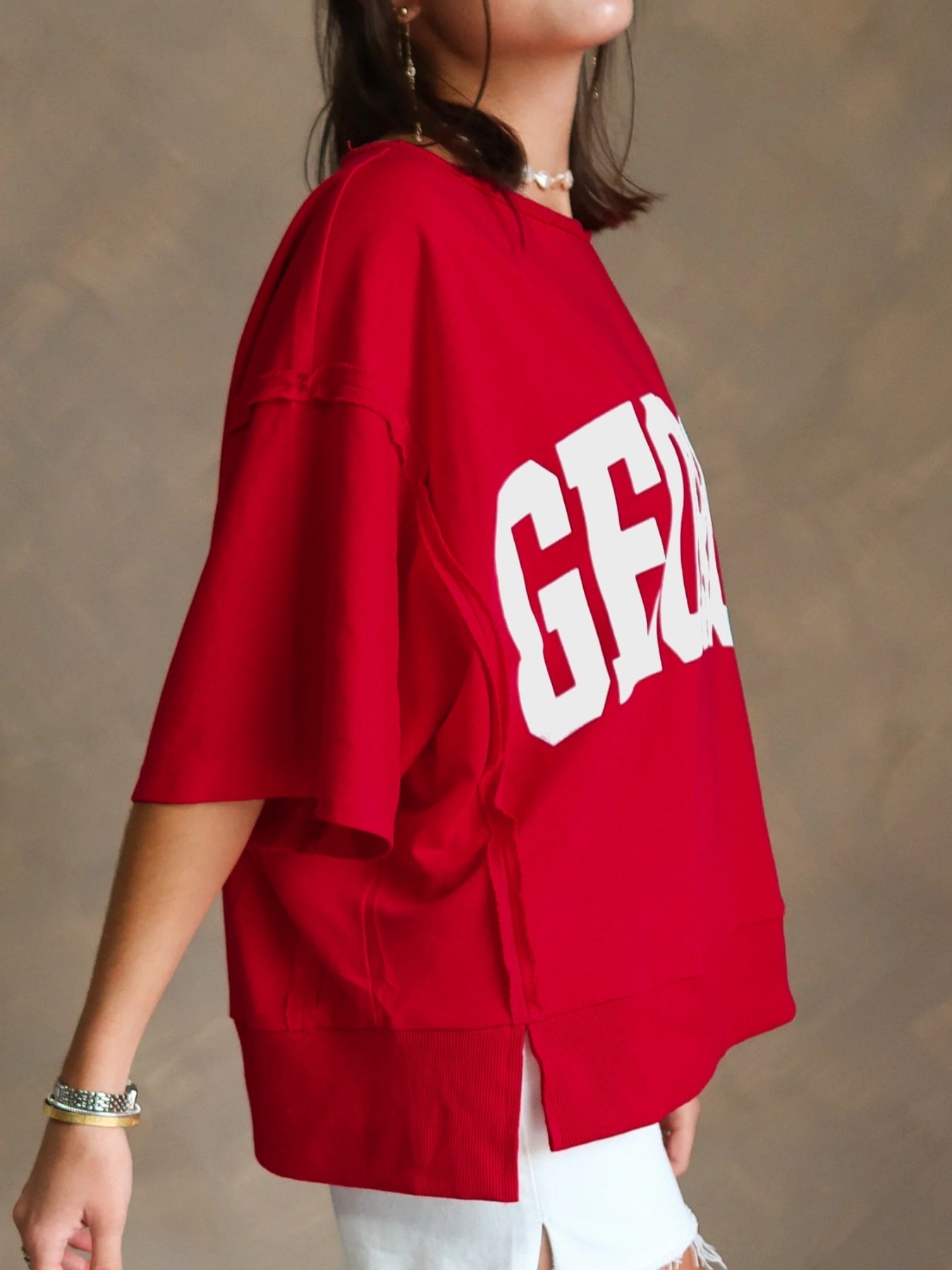 GEORGIA Raw Seam Oversized Drop Shoulder T Shirt