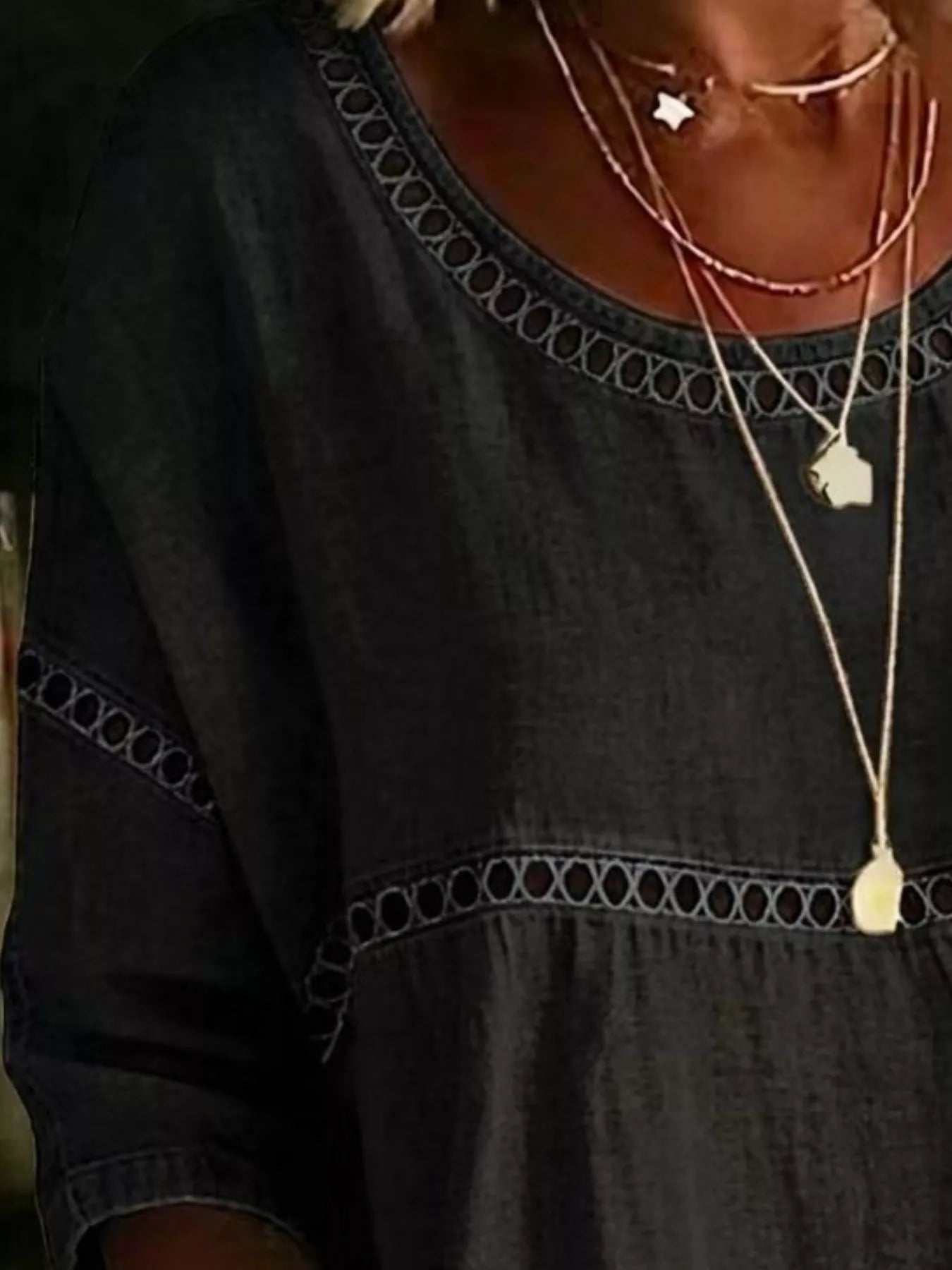 Full Size Hollow Out Round Neck Top