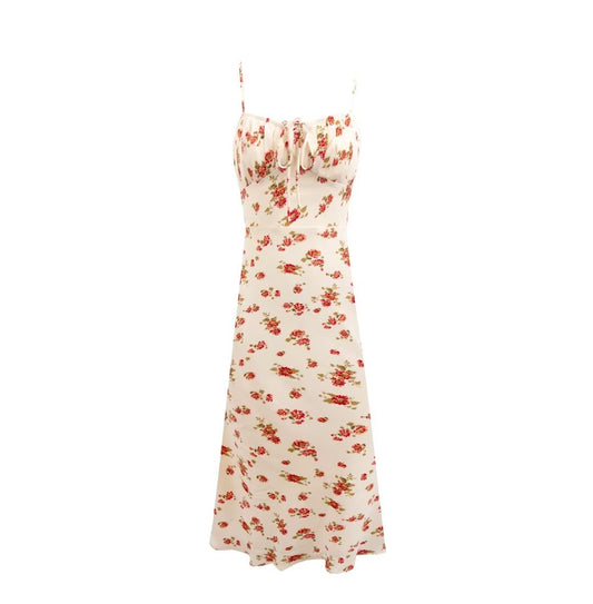 Early Spring Pastoral Beige Bottom Small Floral Holiday Casual Strap Dress