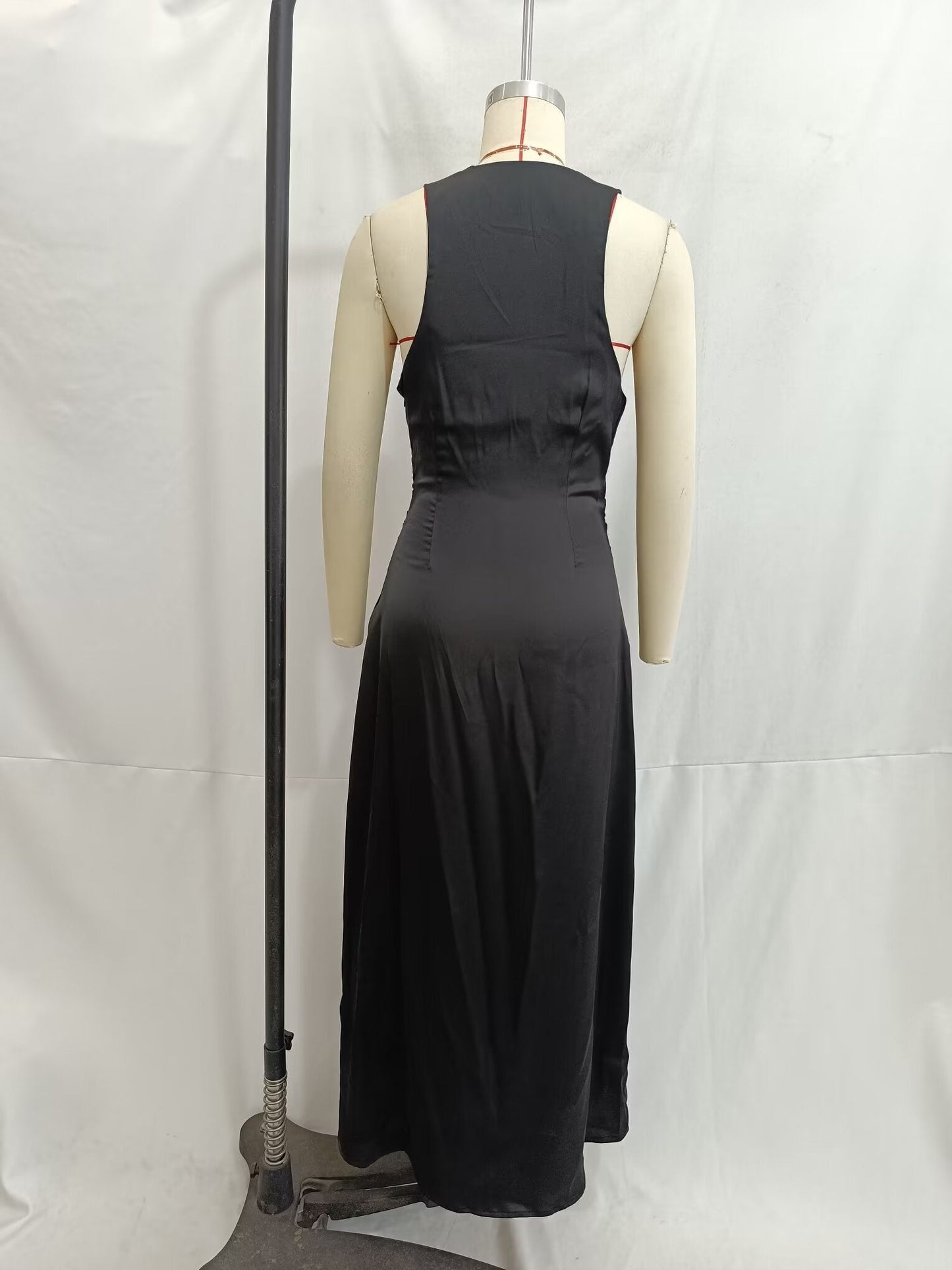 Women Spring Festival Slim Silk Satin Texture Midi Dress