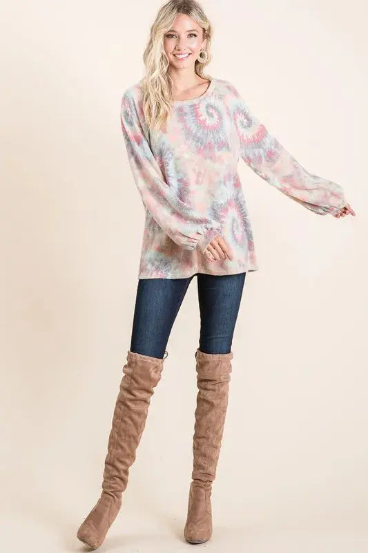 Women's T-Shirt - Tie Dye Puff Sleeve - Casual Style