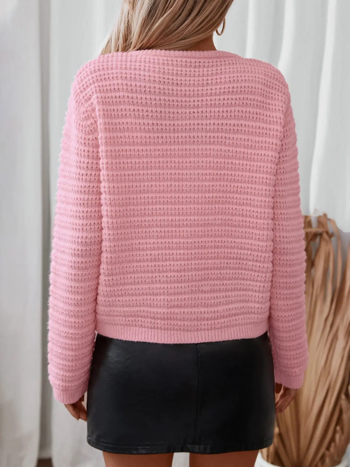 Textured Knit Button Up Long Sleeve Cardigan