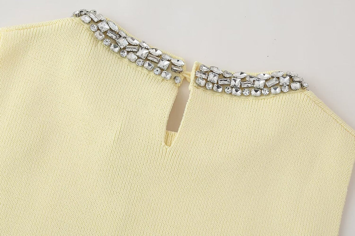 Summer Women Clothing Casual All Match Jewelry Inlaid Plain Stitch Top