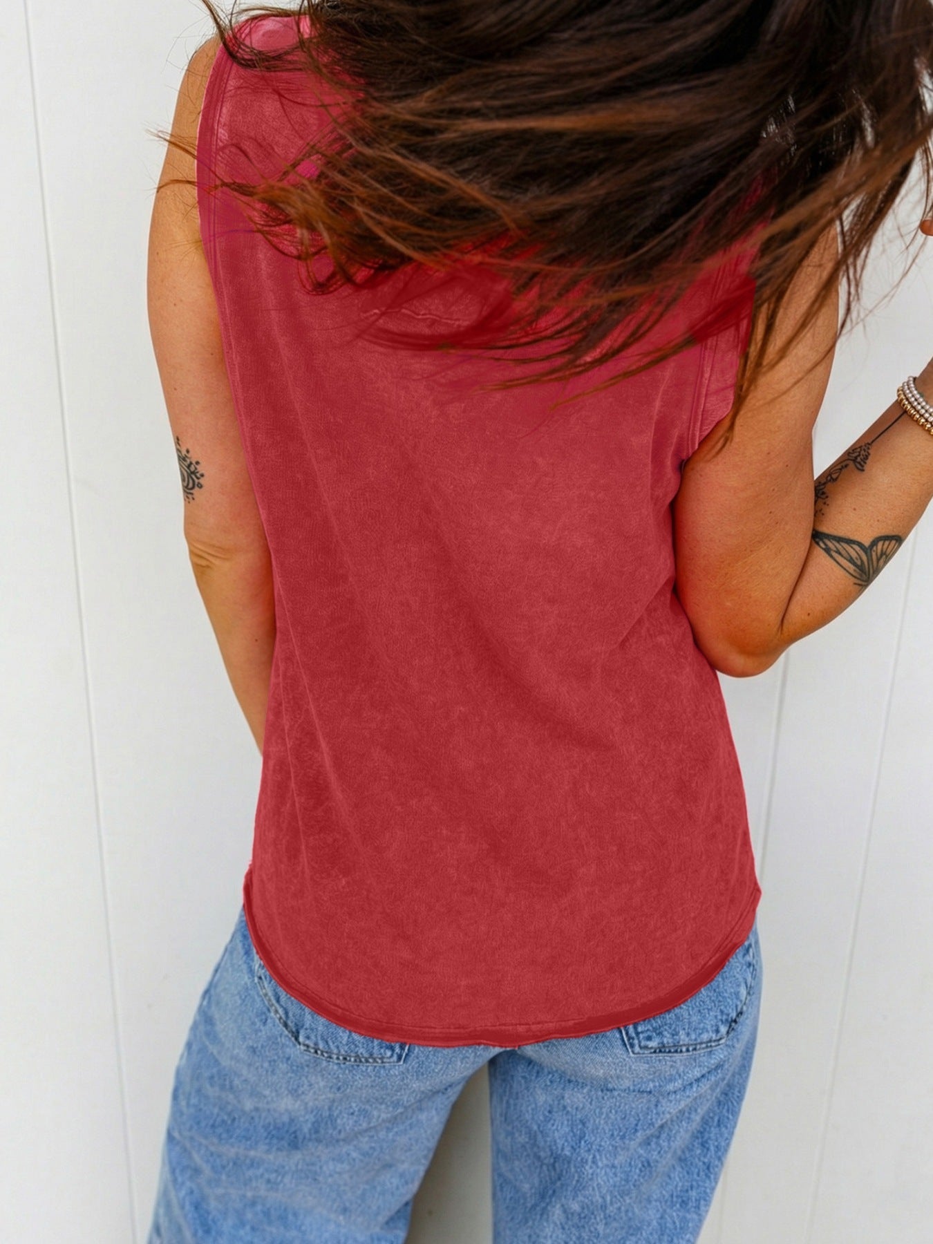 Mineral Washed V Neck Cotton Tank Top
