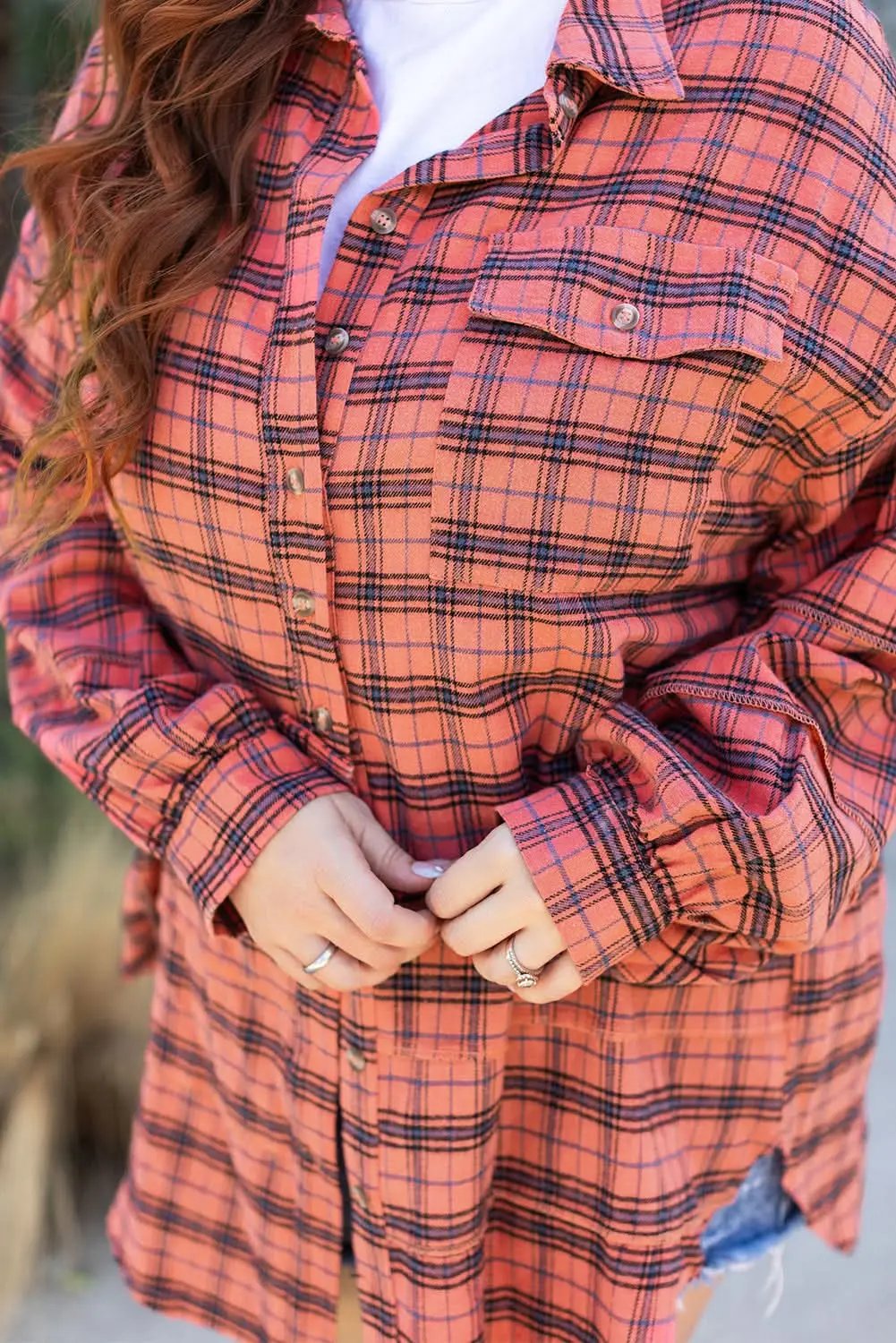 Love Salve Red Plaid Western Shirt — Distressed Cotton Top