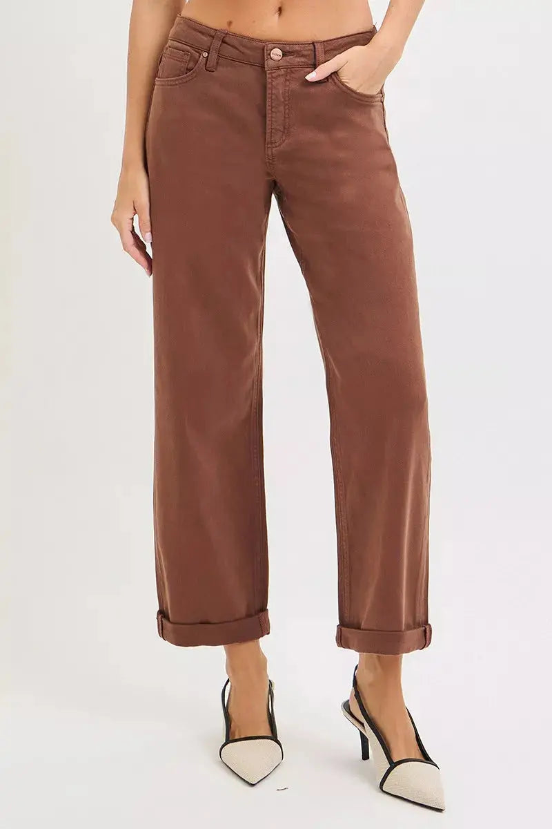 RISEN Jeans - Full Size Tummy Control Mid Rise Ankle Barrel Baggy Jeans