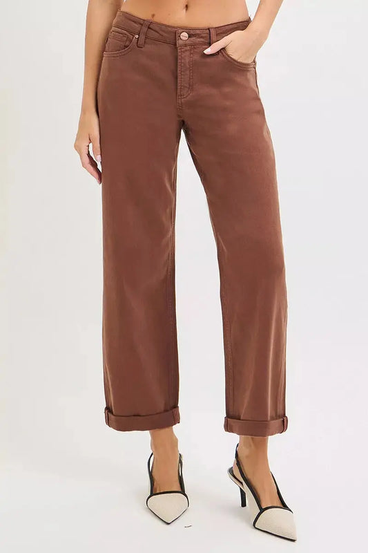RISEN Jeans - Full Size Tummy Control Mid Rise Ankle Barrel Baggy Jeans