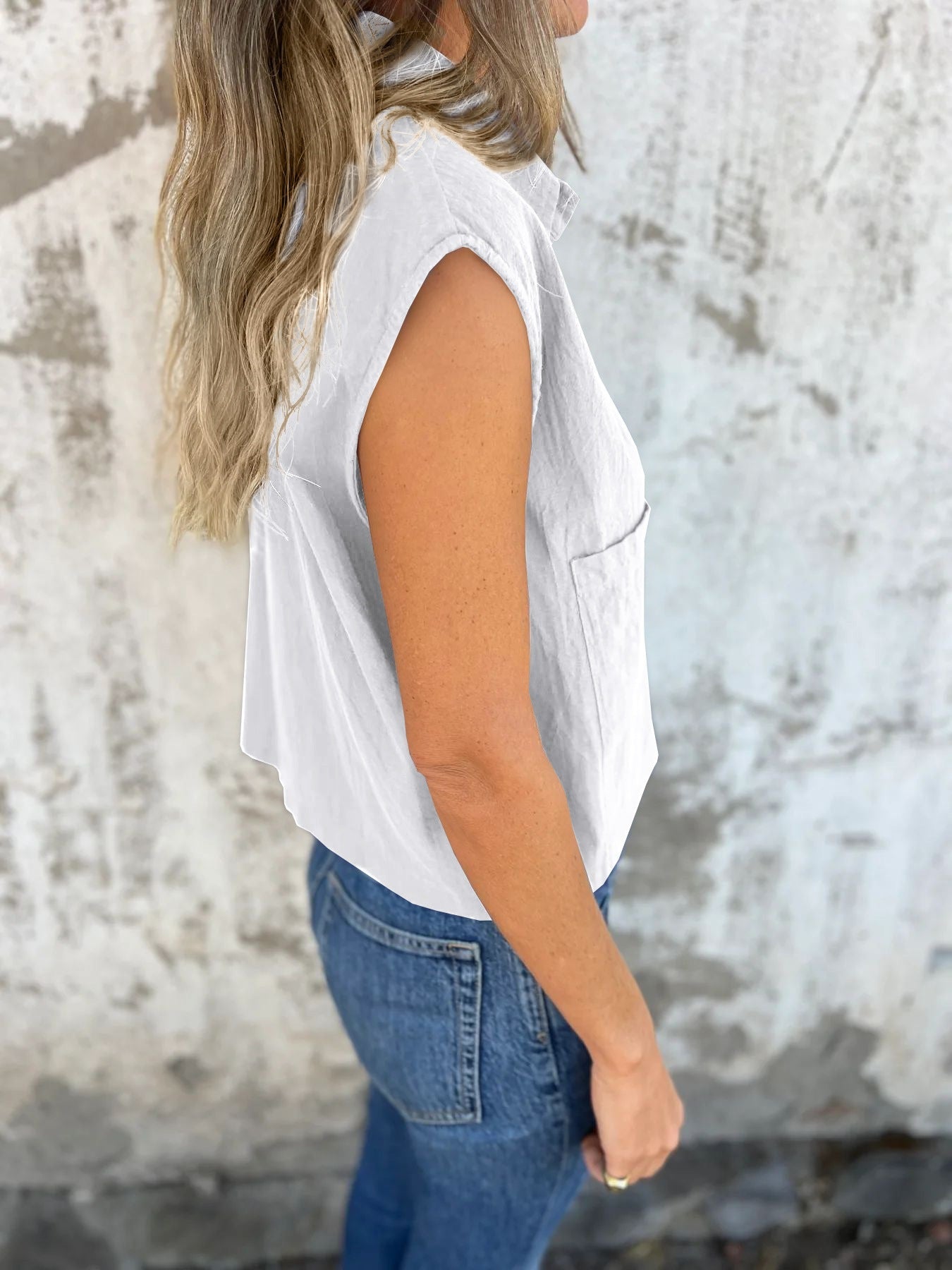 Women's Button Down Cap Sleeve Blouse
