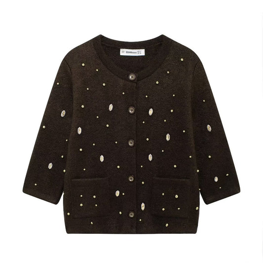 Autumn Jewelry Beaded Knitted Cardigan Coat