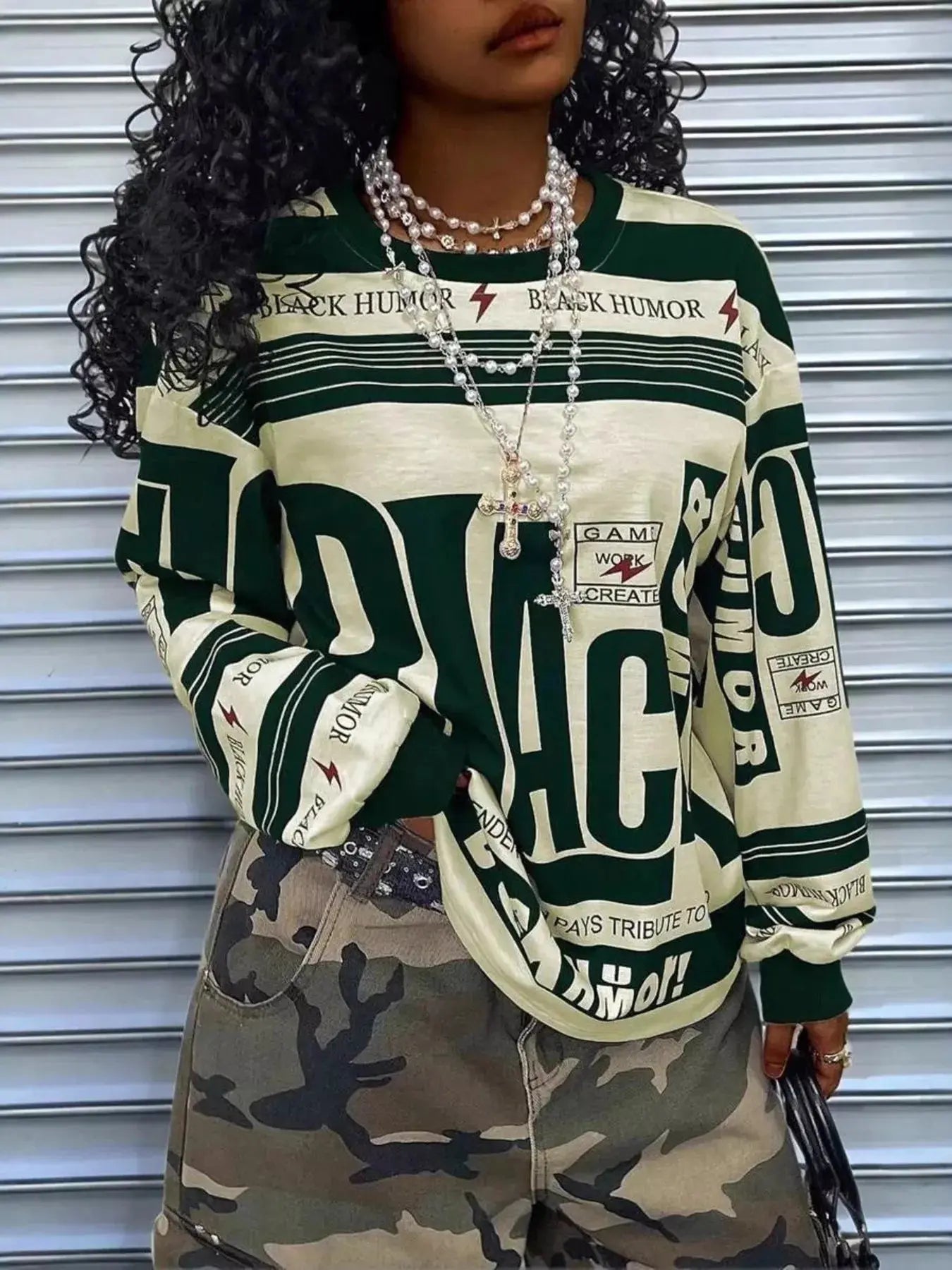 Printed Drop Shoulder Long Sleeve T Shirt
