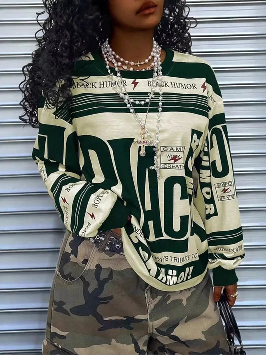 Printed Drop Shoulder Long Sleeve T Shirt
