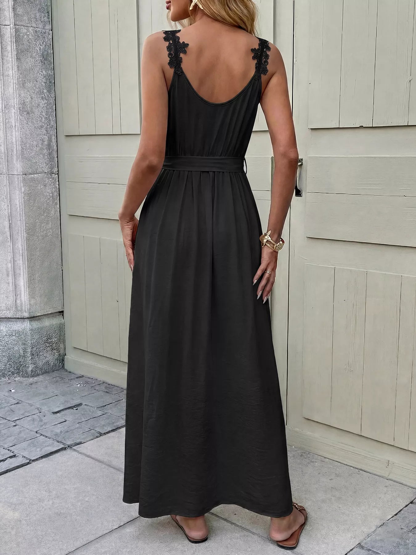 Lace Trim Maxi Dress with Slit