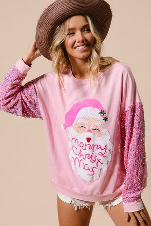 Women Clothing Sweet Sequ Sleeve Top Christmas Long Sleeved Sweatshirt Women