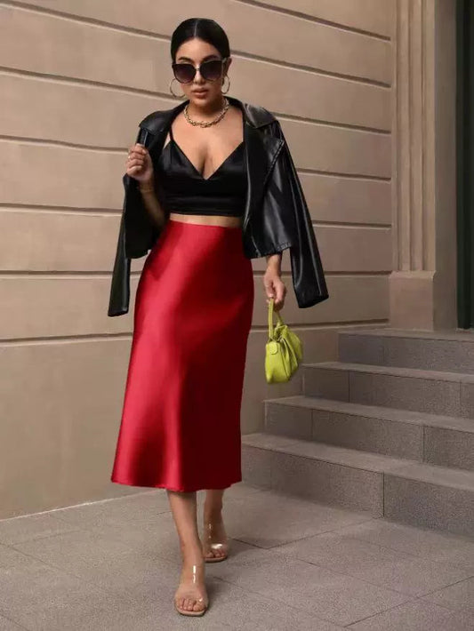 Hip Wrapped Fishtail Skirt Satin Mid Length Skirt Autumn Women Clothing Direct