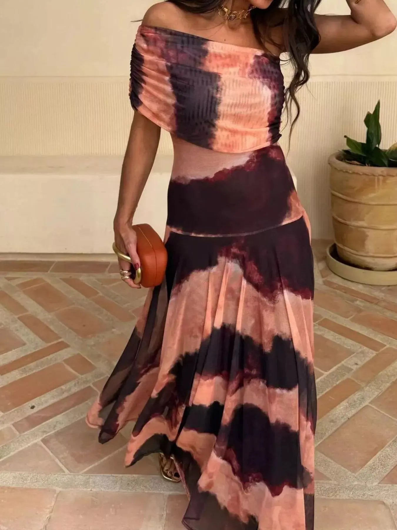 Printed Short Sleeve Maxi Dress