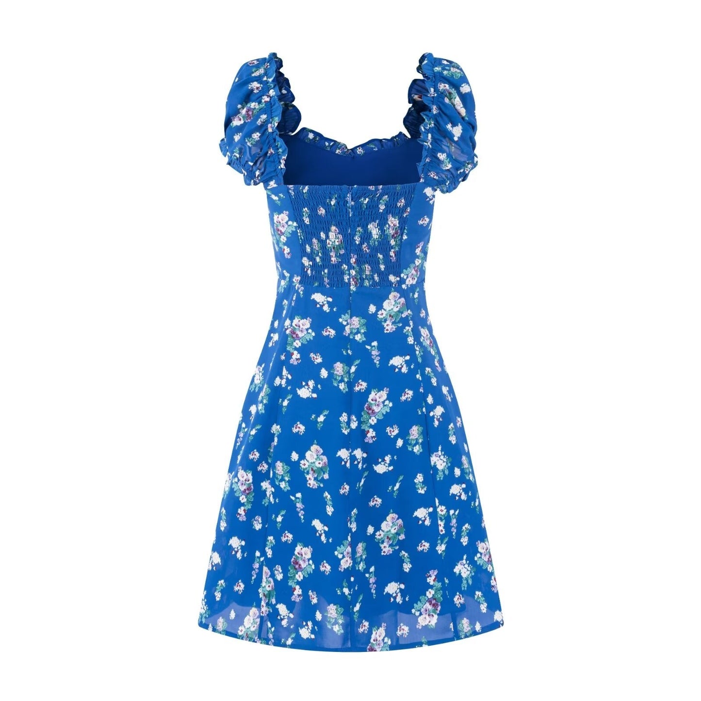 Early Spring Square Collar Puff Sleeve Waist Slimming Printing Dress