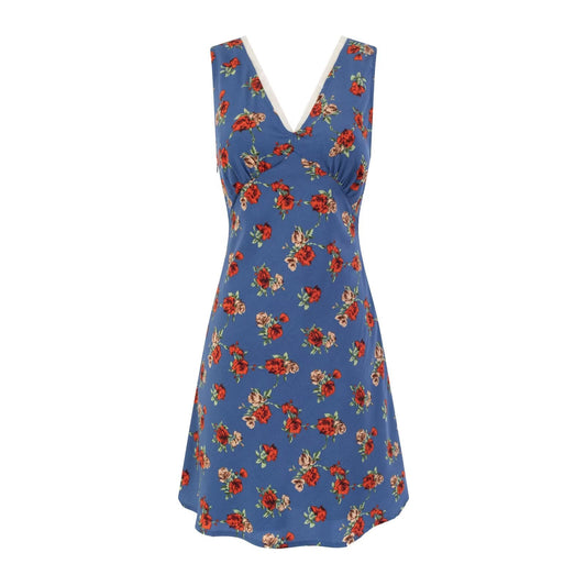 Spring Casual Vacation Floral V neck Lace up Waist Slimming Figure Dress