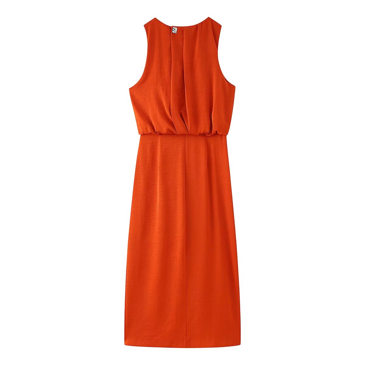 Spring Women Clothing Pleated Decorative Silk Satin Texture Dress