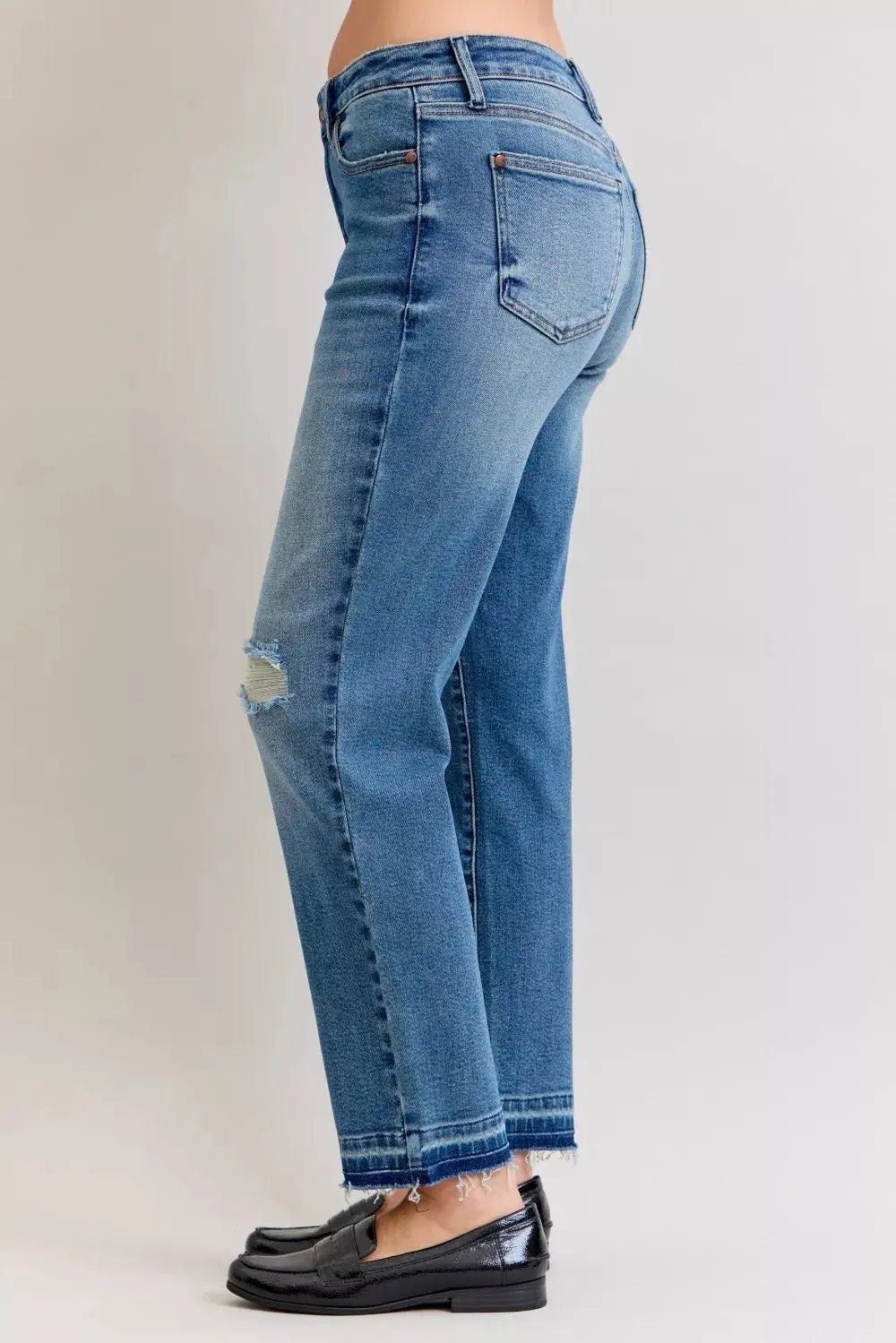 Judy Blue Jeans - Plus Size Mid Rise Boyfriend Destroy Jeans with Release Hem