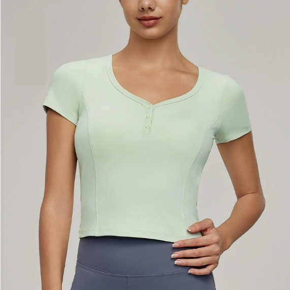 Slim Fit Yoga T shirt Women Princess Line Waist Tight Sports Short Sleeve Peach Collar Tight Fitness Top