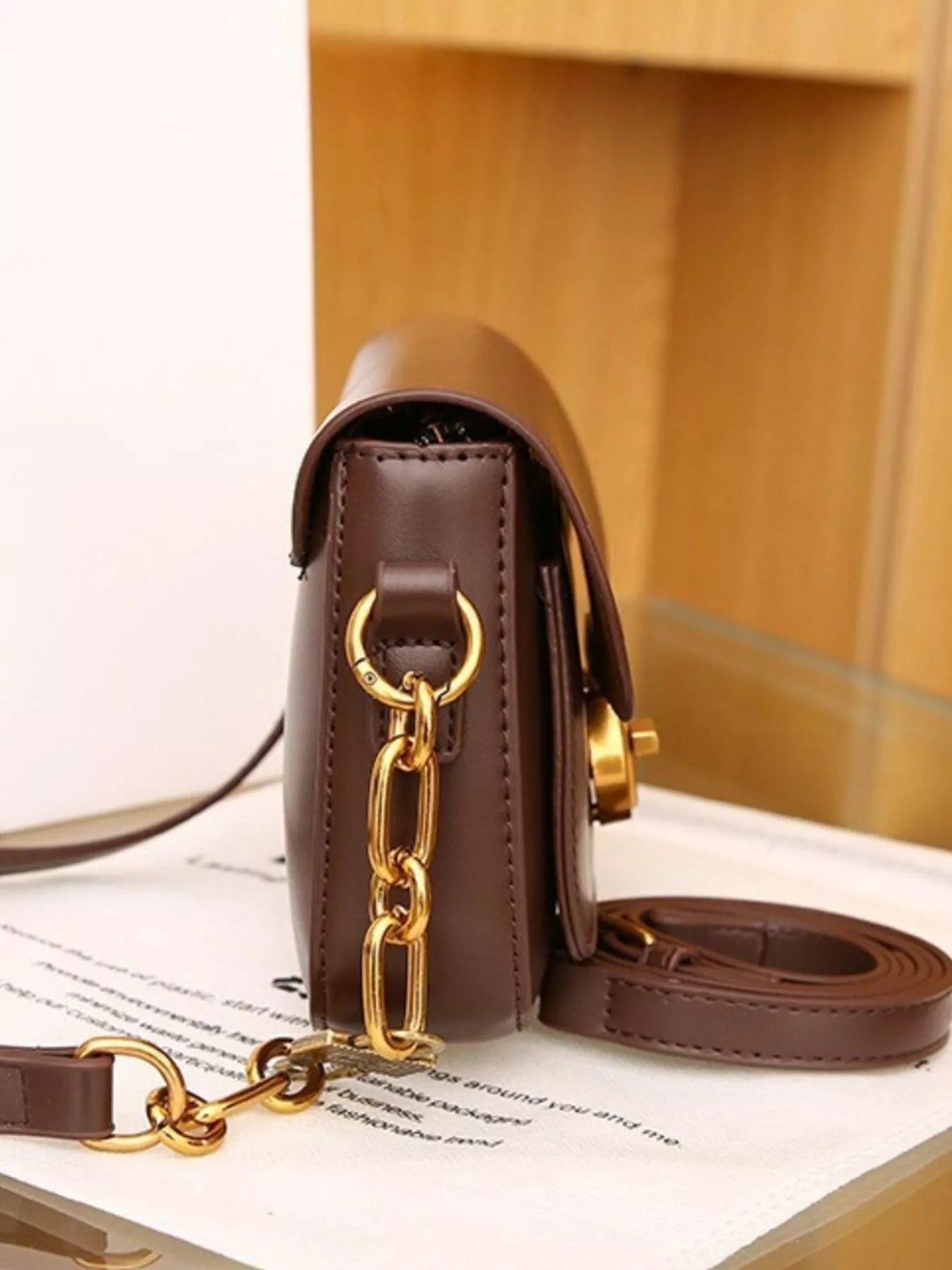 Classic Gold Lock Leather Flap Shoulder Bag