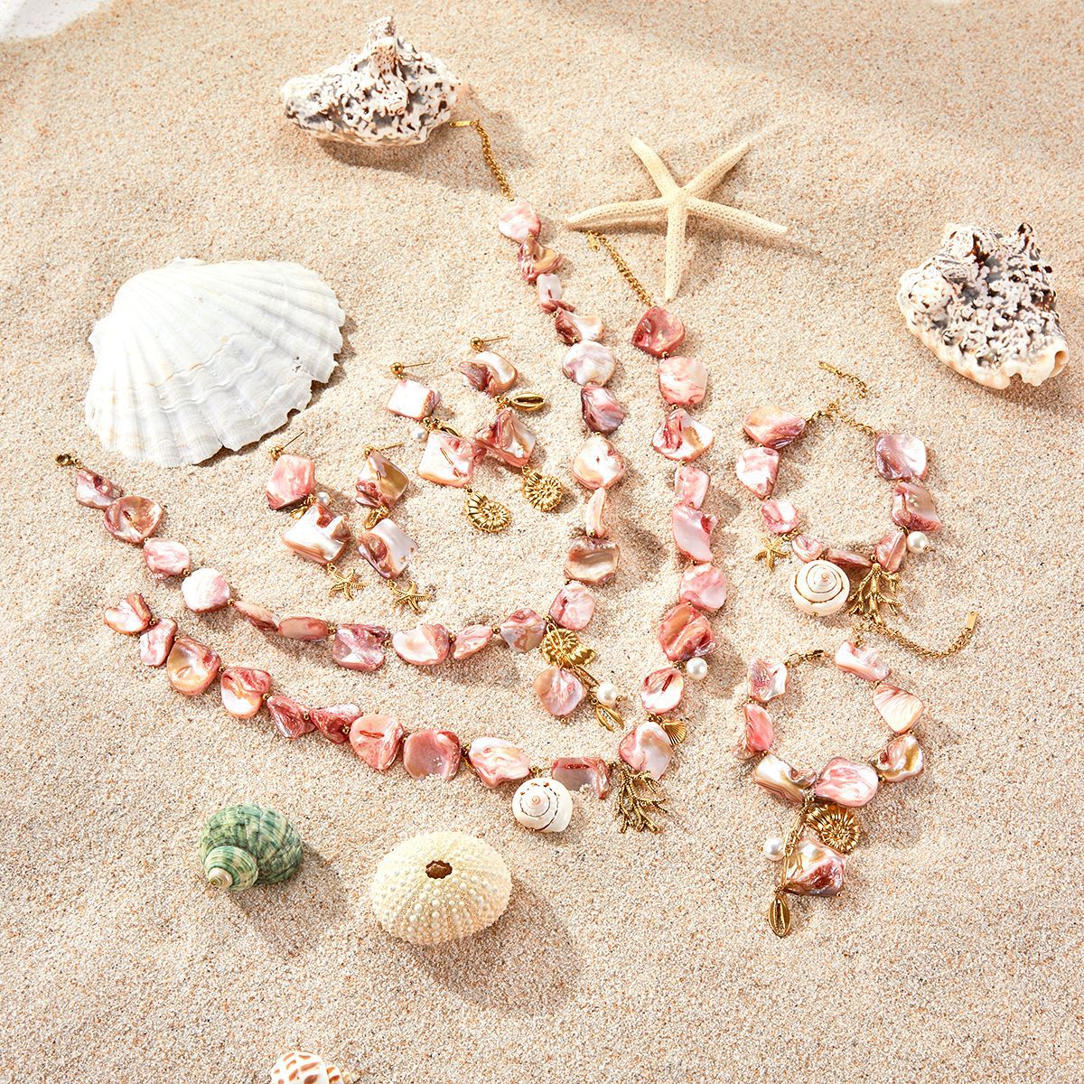 Ocean Series Beach Vacation Necklace Bracelet Earrings Shell Starfish Stainless Steel Summer Ornament