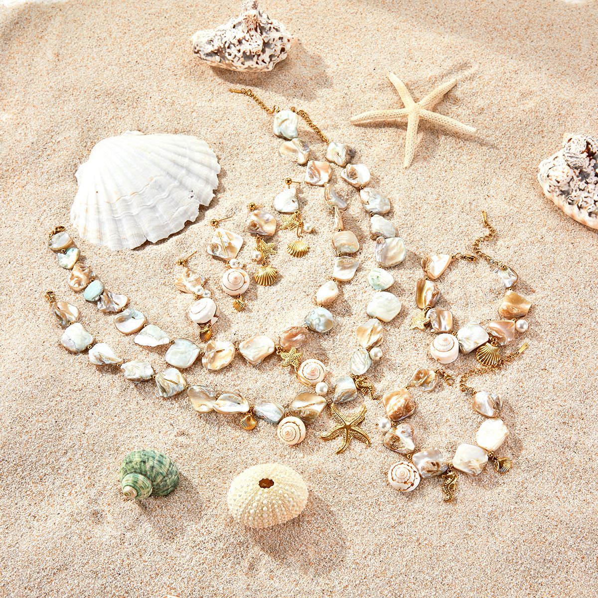 Ocean Series Beach Vacation Necklace Bracelet Earrings Shell Starfish Stainless Steel Summer Ornament