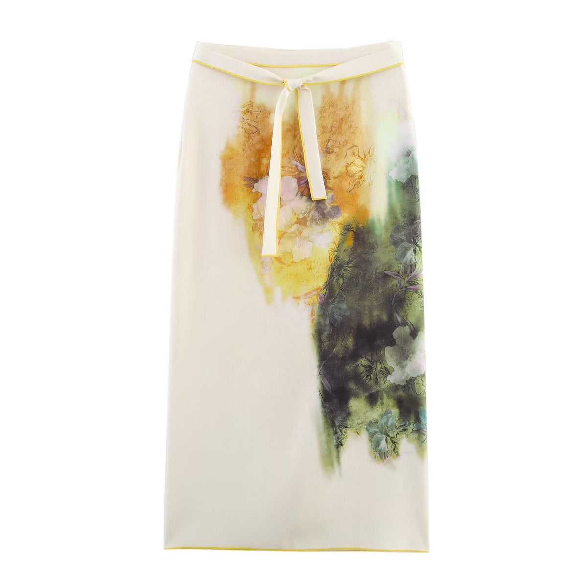 Summer Women Elegant Printed Satin Midi Skirt