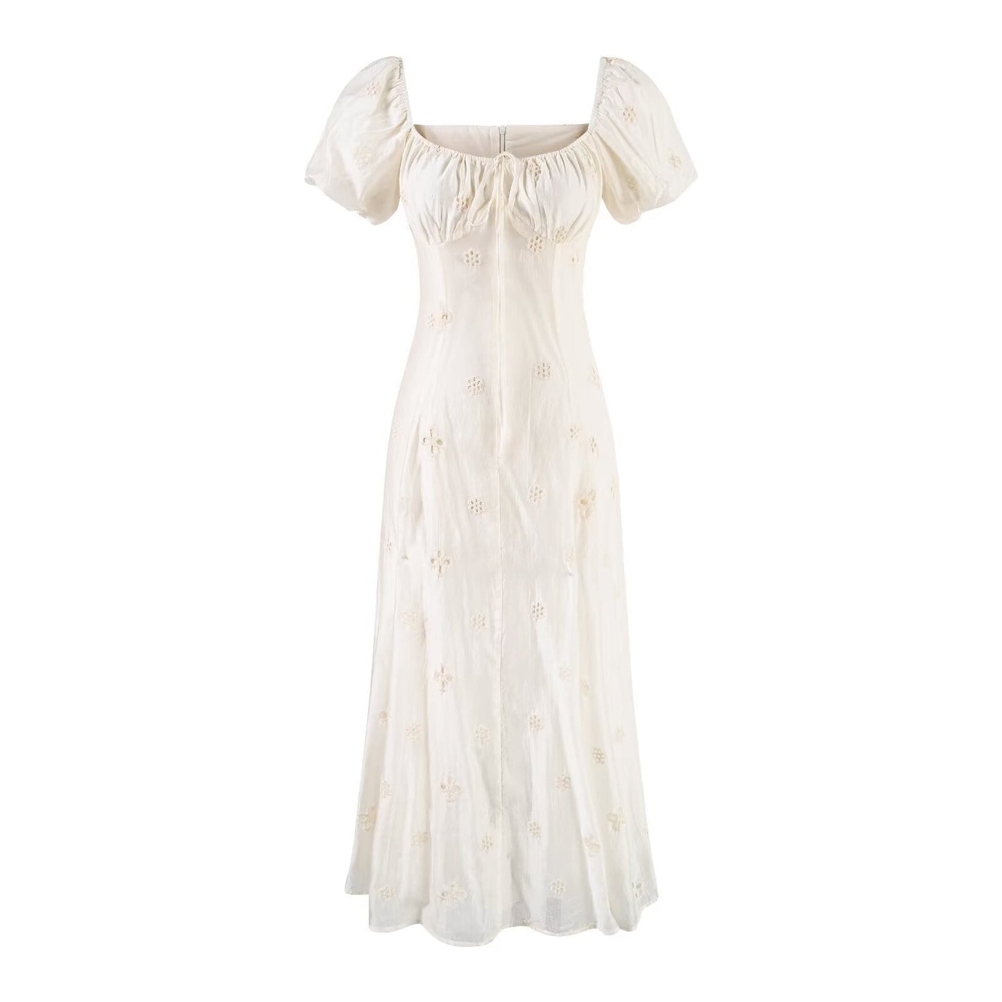 Gentle Sexy Dignified Hollow Out Cutout Embroidery Tie Neck Dress Women Summer Holiday Slimming Dress