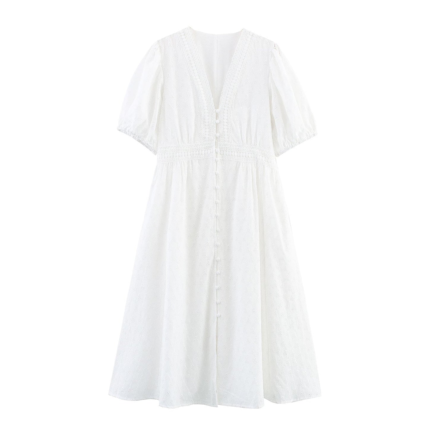 Mid Length Lace Cotton Embroidery Tea Dress