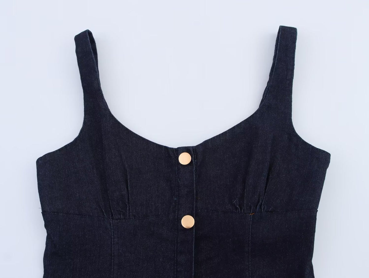Women Clothing Denim Midi Length Sling Dress