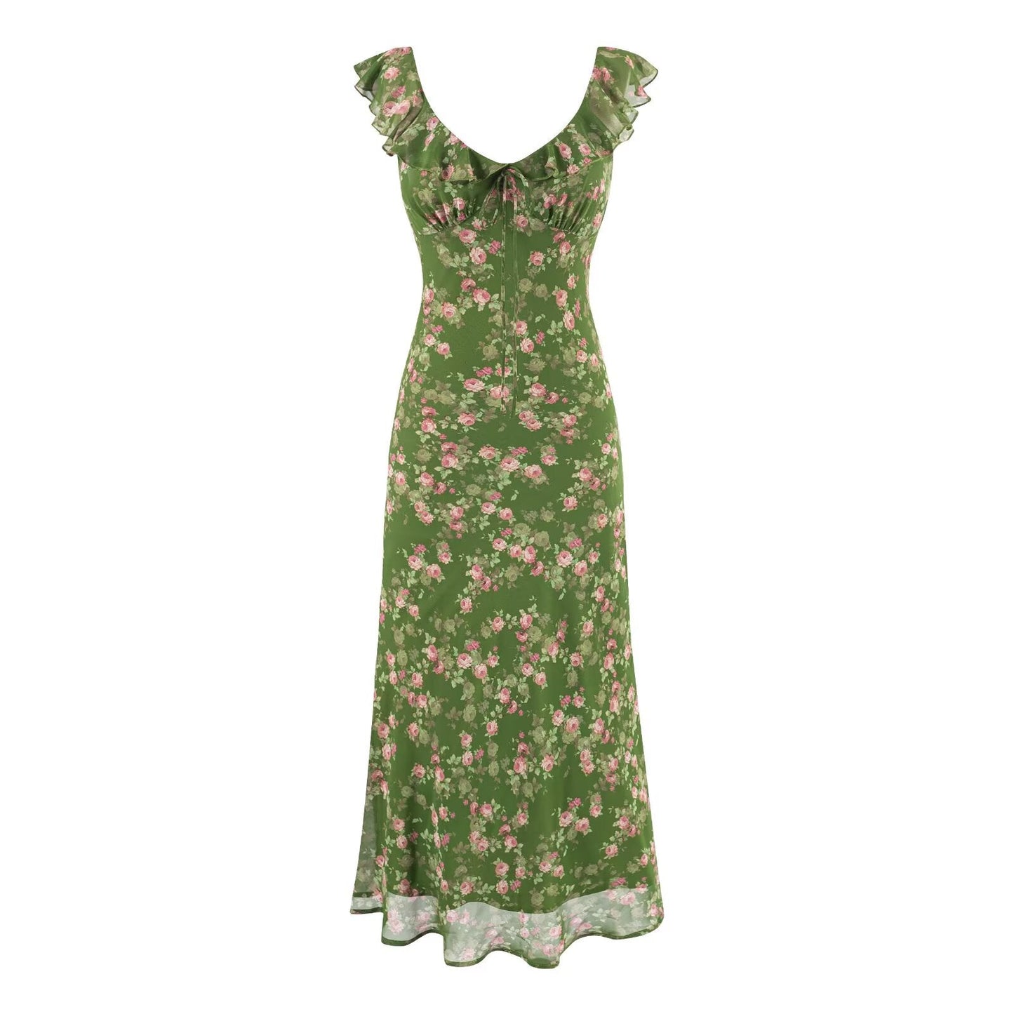 Tea Break Green Shivering Dress Women Summer Vacation V neck Sexy Cinched Slimming Maxi Dress