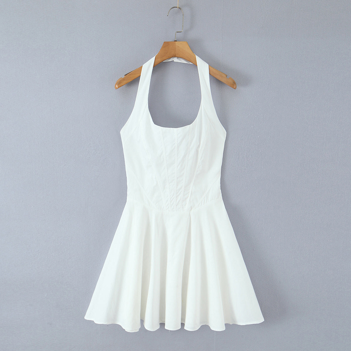 Summer Solid Color Elegant Green Sexy Waist Trimming Simple Halter Back Tied Dress