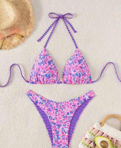 Sexy Printing Double Sided Swimsuit Swimwear Women Split Bikini Two Piece Sets