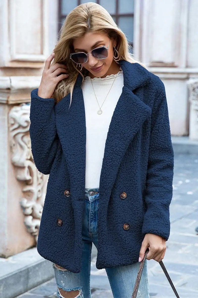Love Salve Sherpa Coat with Faux Fur Lapel Collar