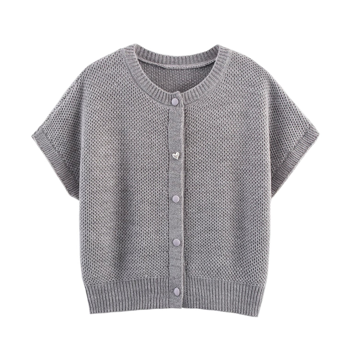 Fall Women Clothing Simple round Neck Fishnet Pin Waistcoat Knitted Vest Cardigan