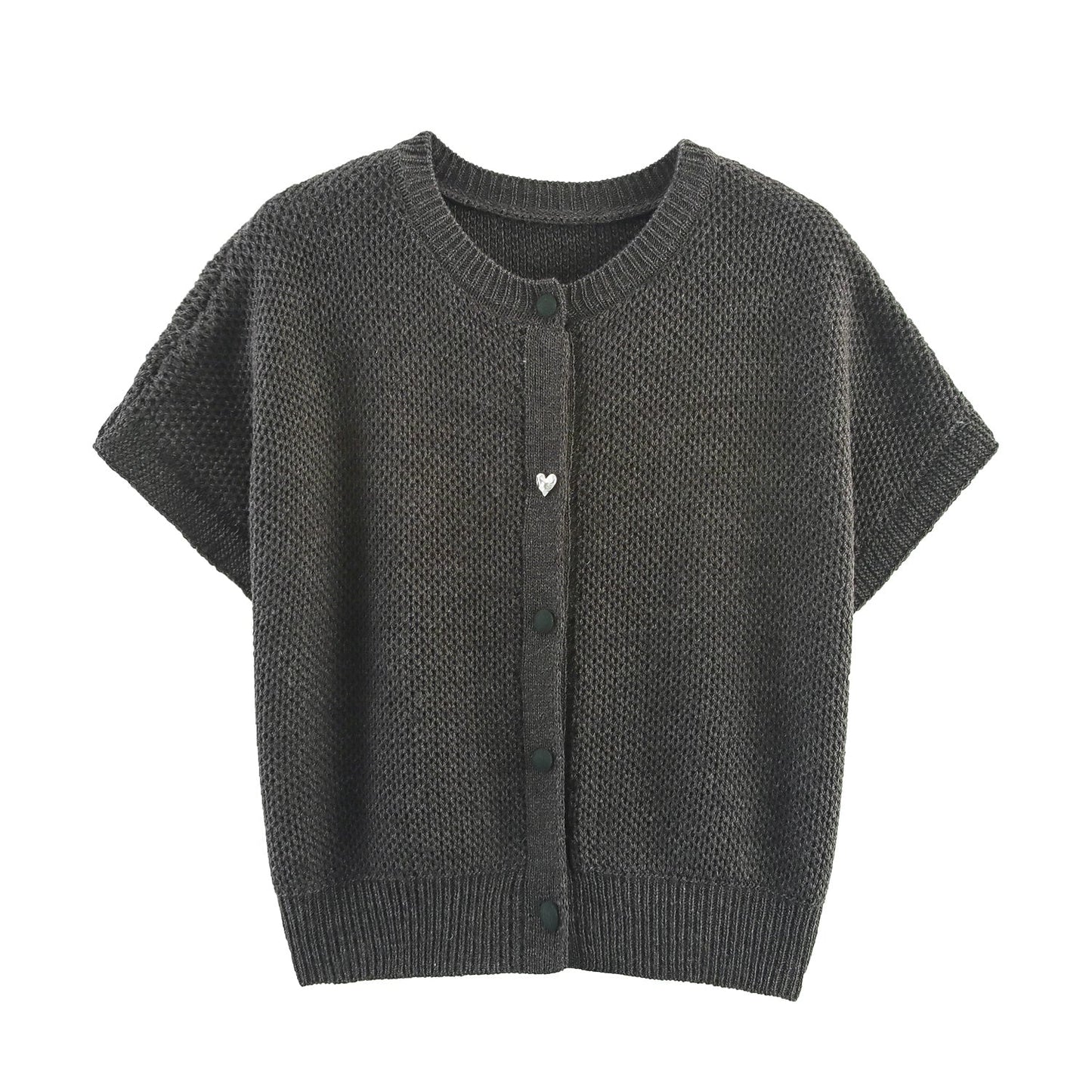 Fall Women Clothing Simple round Neck Fishnet Pin Waistcoat Knitted Vest Cardigan