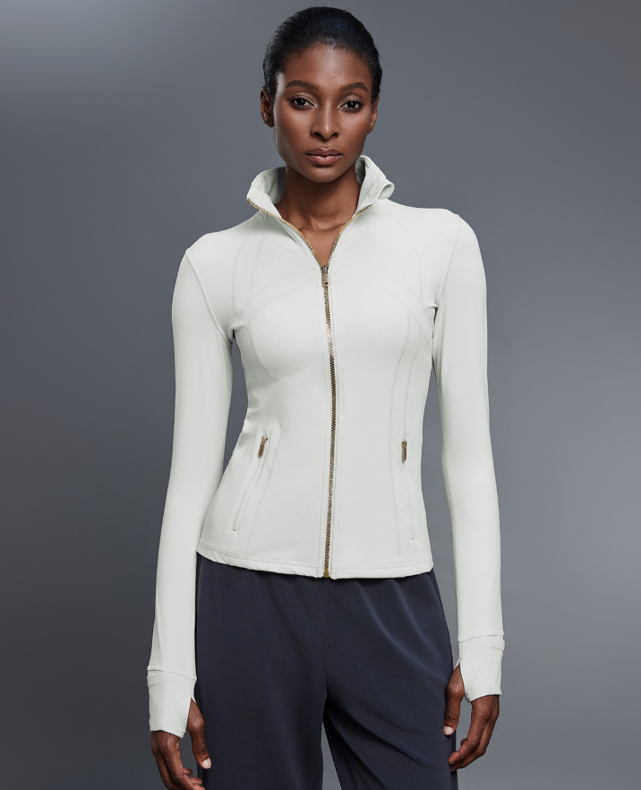 Stand Collar Zipper Yoga Clothes Coat Women Cardigan Running Sports Jacket Waist Tight Thin Fitness Clothes